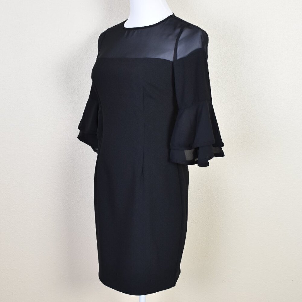 Aidan Mattox Illusion Neck Flounce Ruffle Black Cocktail Dress - 2 - Picture 4 of 9